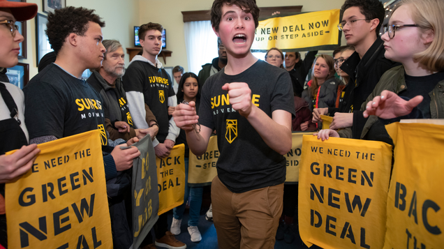 Young environmental activists occupy the office of Rep. Steny Hoyer (D-Maryland) the incoming majority leader, as they try to pressure Democratic support for a Green New Deal back in December 2018.